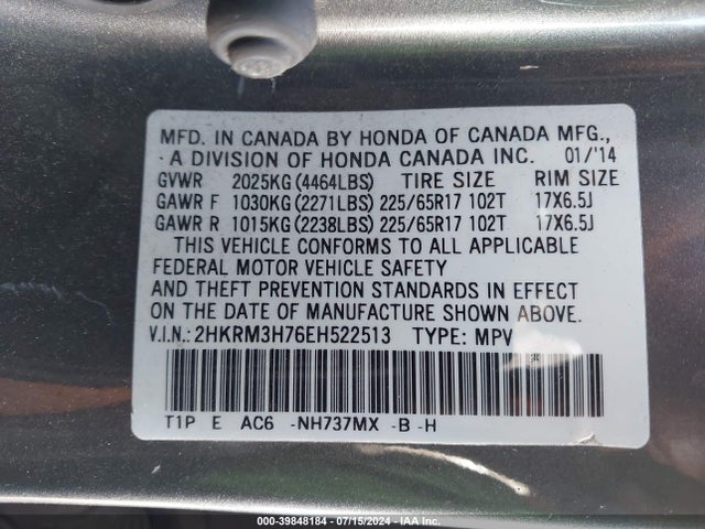 Honda Cr-v Ex-l 2014 2HKRM3H76EH522513 Image 9