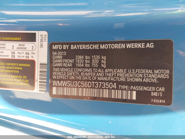 2013 MINI HARDTOP WMWSU3C56DT373504 Photo 8