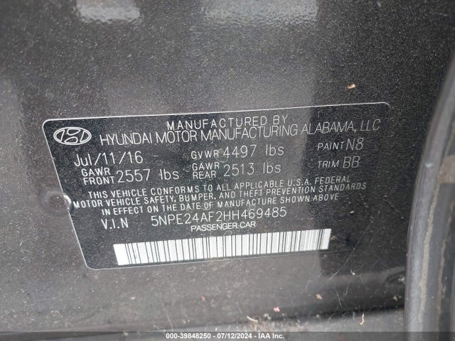 Hyundai Sonata 2017 5NPE24AF2HH469485 Image 9