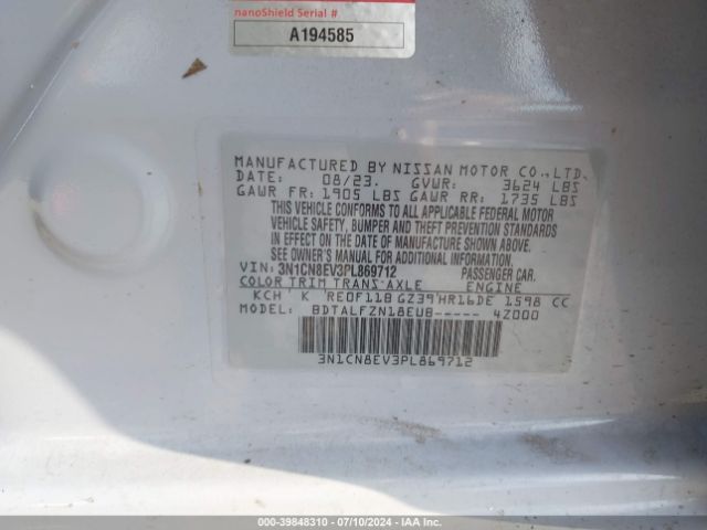 3N1CN8EV3PL869712 Nissan Versa 1.6 Sv Xtronic Cvt