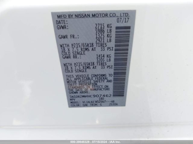 5N1DR2MN4HC907462 Nissan Pathfinder S