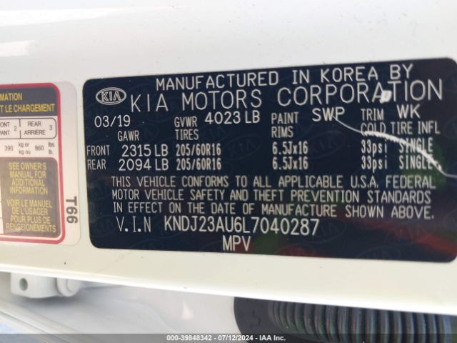 KNDJ23AU6L7040287 KIA SOUL S