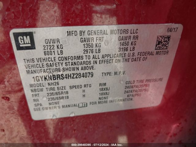 1GYKNBRS4HZ284079 Cadillac XT5 LUXURY