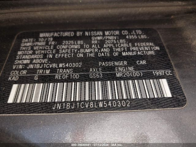 JN1BJ1CV8LW540302 Nissan Rogue Sport S Fwd Xtronic Cvt