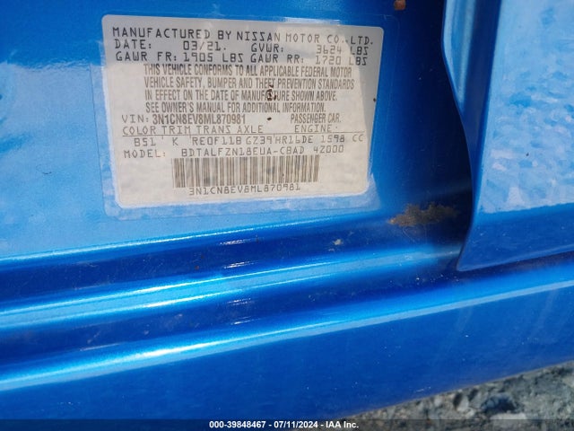 Nissan Versa Sv Xtronic Cvt 2021 3N1CN8EV8ML870981 Image 9