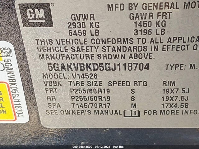 5GAKVBKD5GJ118704 Buick Enclave Leather
