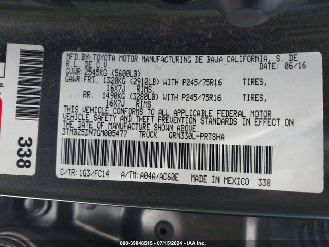 Toyota Tacoma Sr5 2016 3TMBZ5DN7GM005477 Image 9