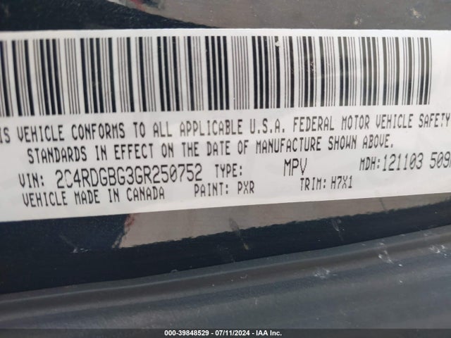 2C4RDGBG3GR250752 Dodge Grand Caravan American Value Pkg