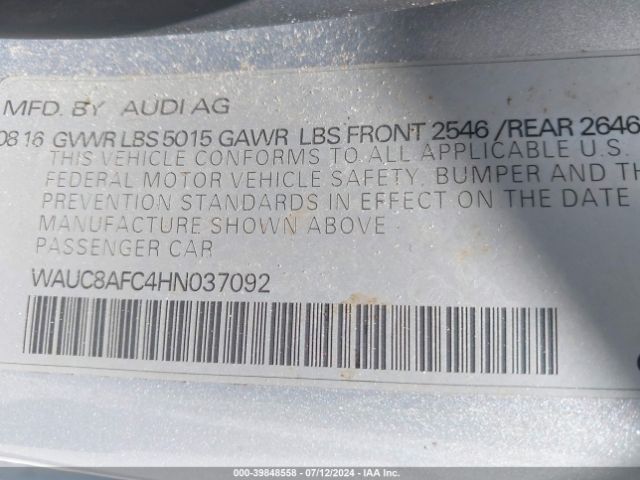 WAUC8AFC4HN037092 Audi A6 2.0t Premium