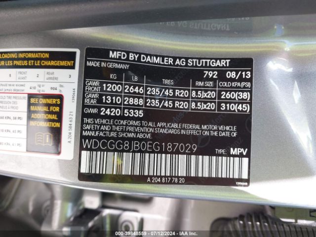 WDCGG8JB0EG187029 Mercedes-Benz Glk 350 4matic