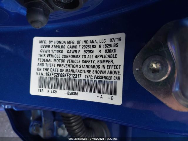 19XFC2F69KE212317 Honda Civic Lx