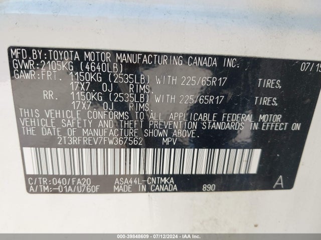 Toyota Rav4 Xle 2015 2T3RFREV7FW367562 Image 9