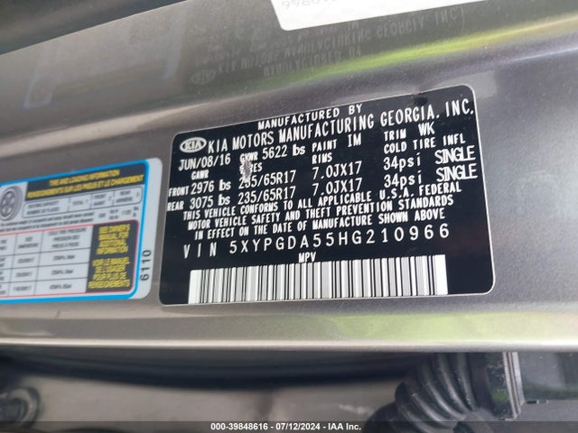 KIA Sorento 3.3l Lx 2017 5XYPGDA55HG210966 Image 9