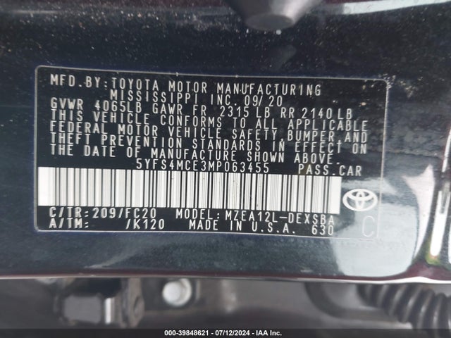 Toyota COROLLA SE 2021 5YFS4MCE3MP063455 Image 9