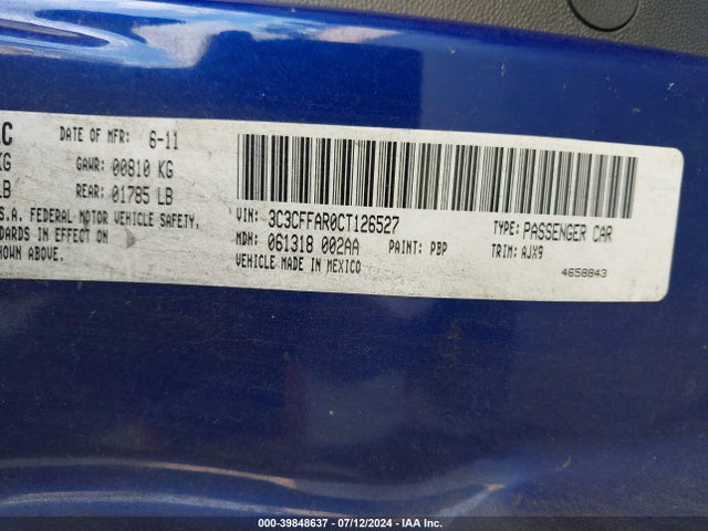 2012 FIAT 500 3C3CFFAR0CT126527 Photo 8