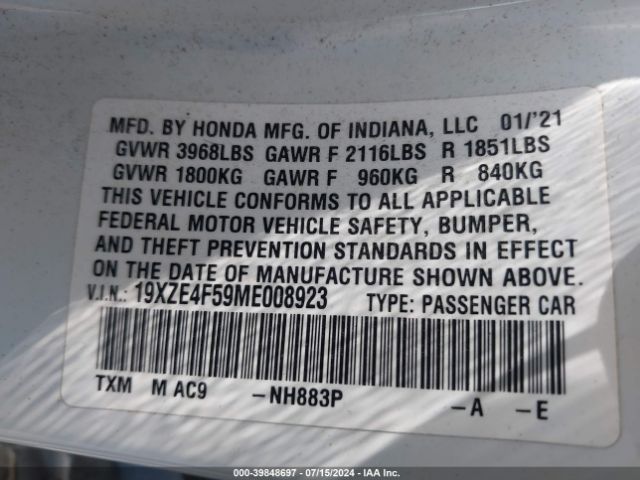 19XZE4F59ME008923 Honda INSIGHT EX