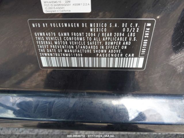 3VWNM7BU7NM011999 Volkswagen Jetta 1.5t S