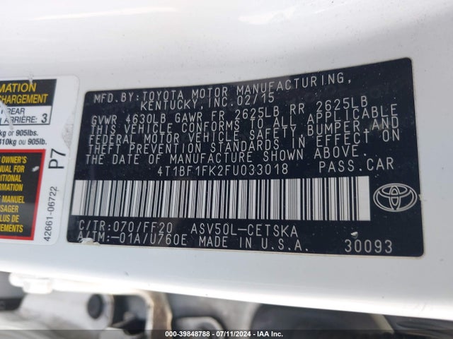 Toyota CAMRY SE 2015 4T1BF1FK2FU033018 Image 9