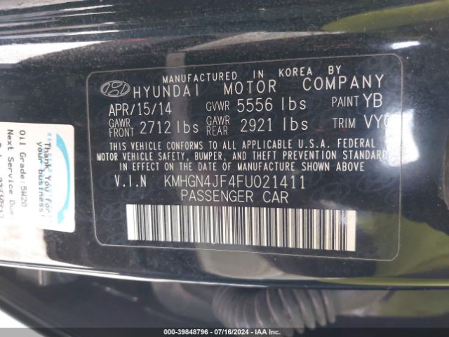 KMHGN4JF4FU021411 Hyundai Genesis 5.0