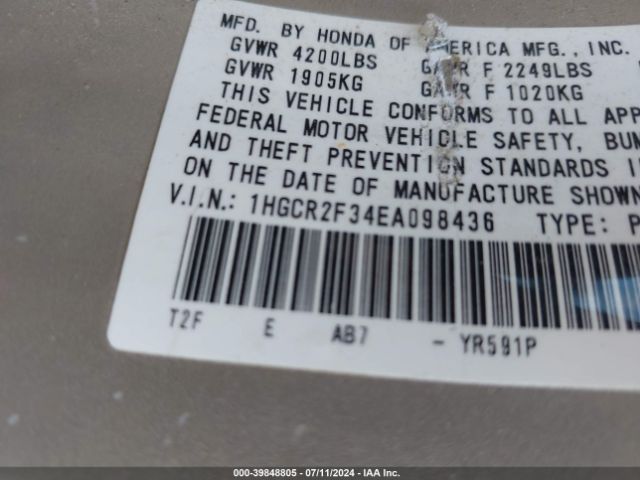 1HGCR2F34EA098436 Honda ACCORD LX