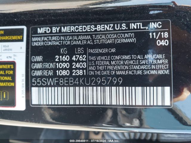 55SWF8EB4KU295799 Mercedes-Benz C 300 4matic