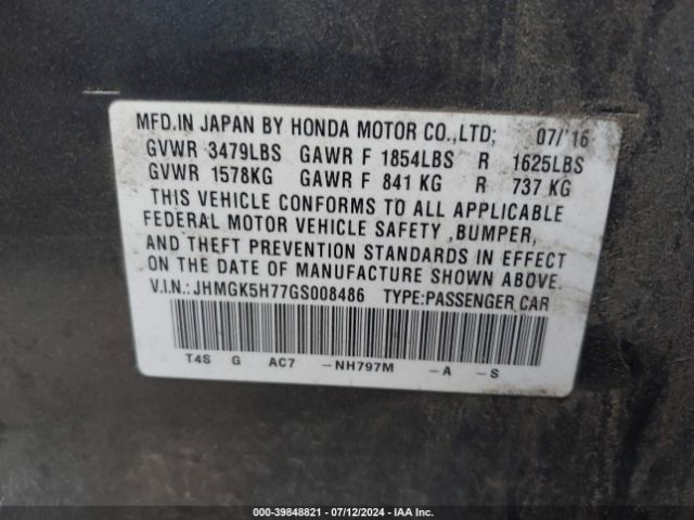 JHMGK5H77GS008486 Honda FIT EX