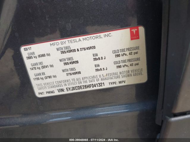 5YJXCDE28HF041321 Tesla Model X 100d/75d/90d