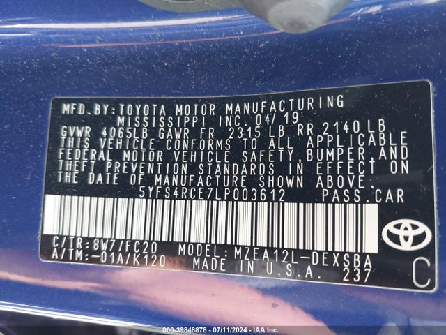 Toyota COROLLA SE 2020 5YFS4RCE7LP003612 Image 9