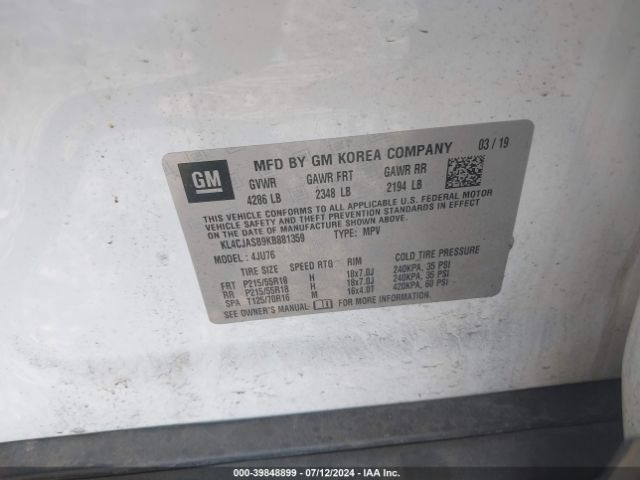 KL4CJASB9KB881359 Buick Encore Fwd Preferred