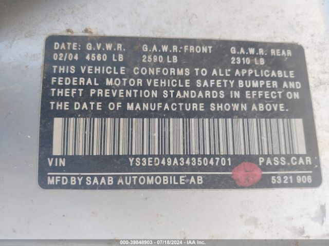 2004 SAAB 9-5 YS3ED49A343504701 Photo 8