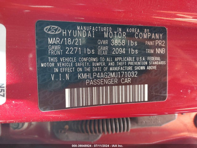Hyundai Elantra Limited 2021 KMHLP4AG2MU171032 Image 9