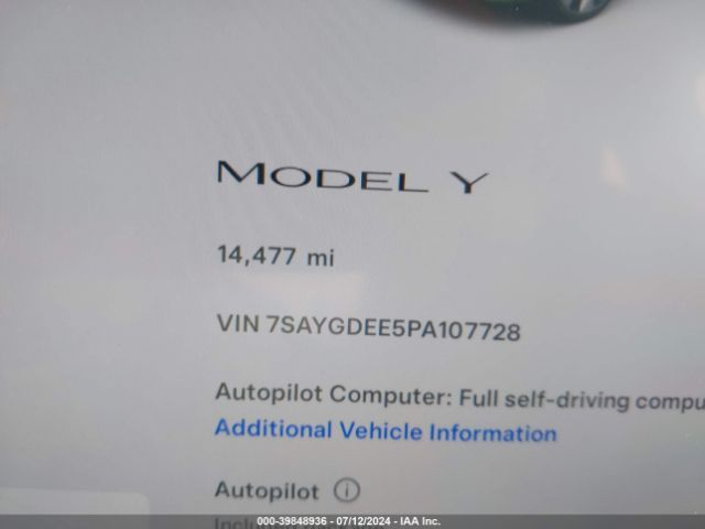 7SAYGDEE5PA107728 Tesla Model Y