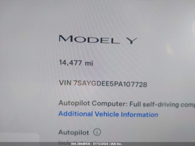 7SAYGDEE5PA107728 Tesla Model Y