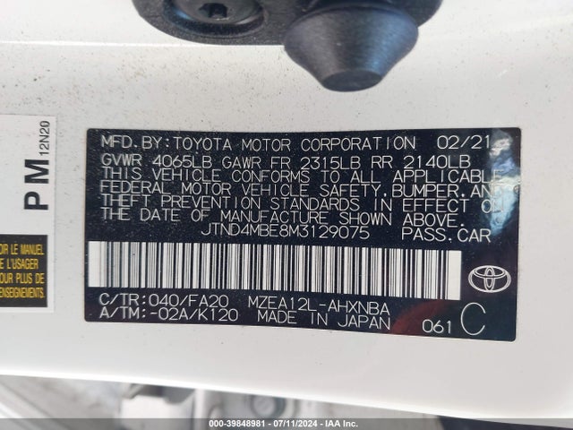 Toyota Corolla Se Nightshade Edition 2021 JTND4MBE8M3129075 Image 9