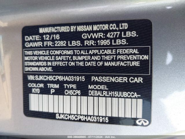 SJKCH5CP6HA031915 Infiniti Qx30 Premium