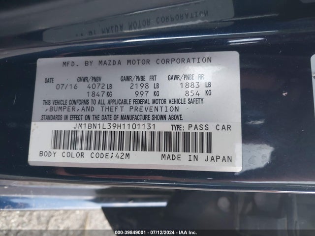 JM1BN1L39H1101131 Mazda Mazda3 Touring 2.5