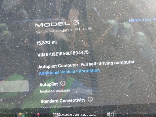 5YJ3E1EA6LF804475 Tesla Model 3 Standard Range Plus Rear-wheel Drive/standard Range Rear-wheel Drive