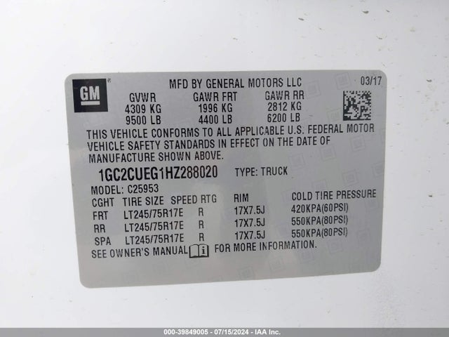 1GC2CUEG1HZ288020 Chevrolet Silverado 2500hd Wt