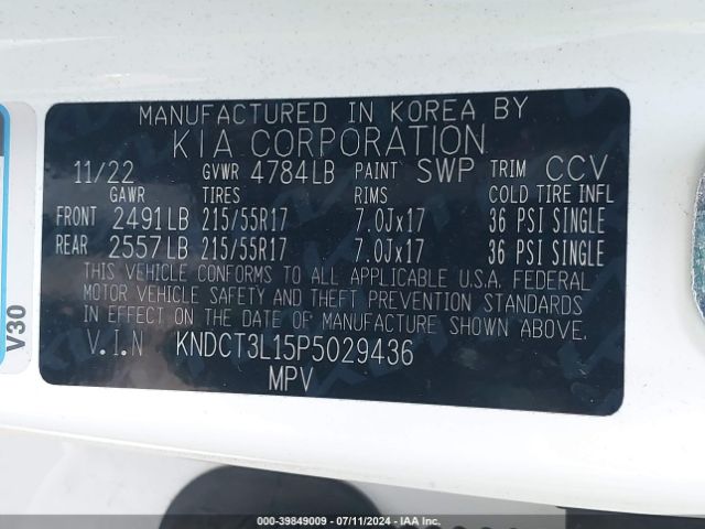 KNDCT3L15P5029436 KIA Niro Ev Wave