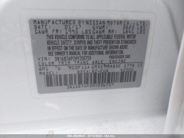 3N1AB7AP2HY256759 Nissan SENTRA S
