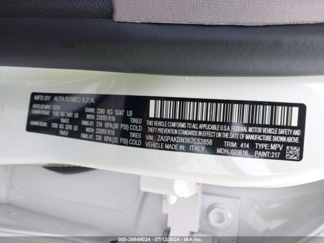 ZASPAKBN3K7C52858 Alfa Romeo Stelvio Ti Awd