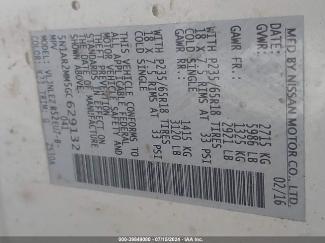 5N1AR2MM5GC629132 Nissan Pathfinder Platinum/s/sl/sv