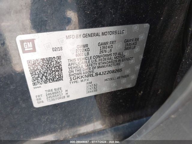 1GKKNRLS4JZ208265 GMC Acadia Sle-1