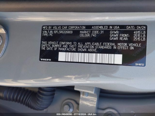Volvo S60 B5 Plus Dark Theme 2024 7JRL12FL5RG326809 Image 9