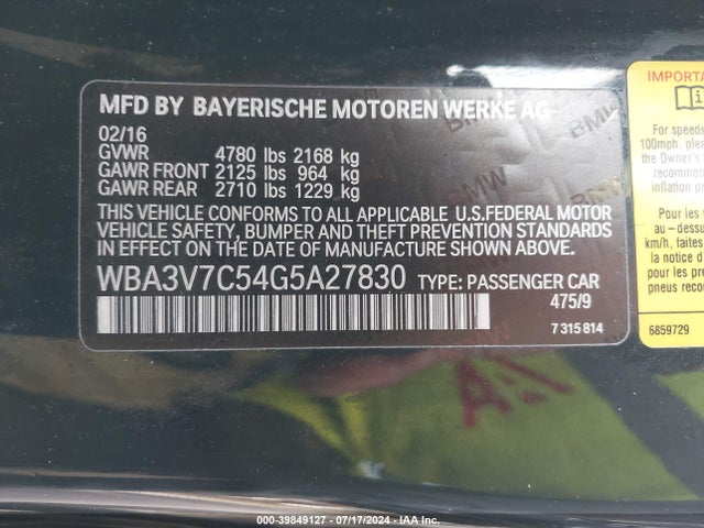 WBA3V7C54G5A27830 BMW 428i