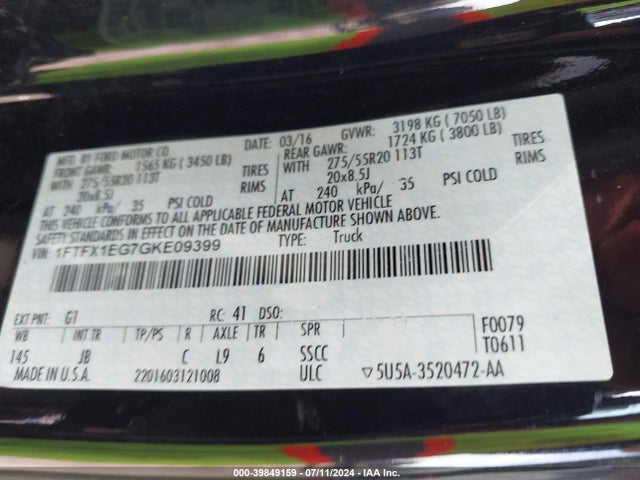 Ford F-150 Xlt 2016 1FTFX1EG7GKE09399 Image 9