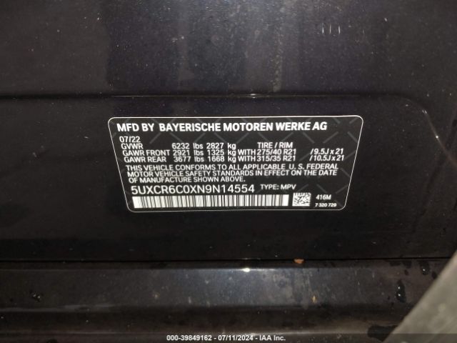 5UXCR6C0XN9N14554 BMW X5 Xdrive40i