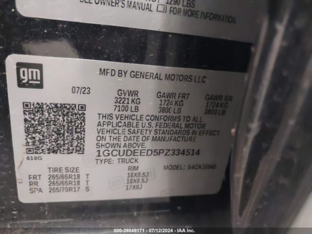1GCUDEED5PZ334514 Chevrolet Silverado 1500 4wd  Short Bed Rst