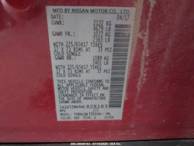 5N1AT2MV4HC828183 Nissan ROGUE SV
