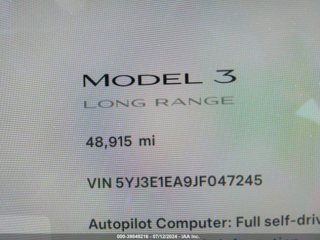 5YJ3E1EA9JF047245 Tesla Model 3 Long Range/mid Range